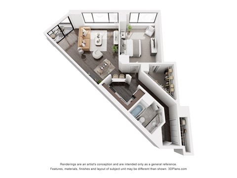 Floor plan for 1 bed, 1 bath, 850 sqft